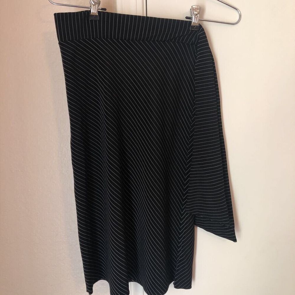 Love Me Kiss Me Womens A Line Skirt Black White Pinstripe Stretch Nylon Blend S